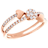 14K Rose Gold Round Diamond Double Heart Flower Bypass Cocktail Ring 0.33 CT.