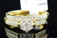 Ladies 10K Yellow Gold Round Diamond Engagement Ring Flower Bridal Set 0.54 ct.