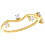 10K Yellow Gold Round Diamond Staggered Waved Stackable Cocktail Ring 0.12 CT.