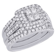 14K White Gold Princess Diamond Triple Halo 3 Piece Engagement Ring + Wedding...