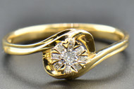 Diamond Flower Engagement Ring 14K Yellow Gold Round Cut 0.18 Ct Swirl Design