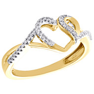 10K Yellow Gold Diamond Cut Out Intertwine Swirl Heart Cocktail Ring 0.10 CT.