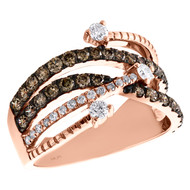 10K Rose Gold Brown Diamond Waved Intertwined Split Design Cocktail Ring 1 CT.