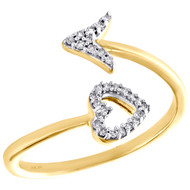 10K Yellow Gold Round Diamond Cut Out Heart & Arrow Bypass Cocktail Ring 0.10 CT