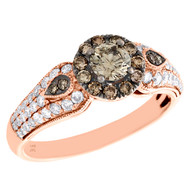 14K Rose Gold Brown Solitaire Diamond Engagement Ring Ladies Milgrain Halo 1 CT.