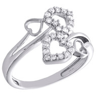 10K White Gold Round Diamond Cut Out Quadruple Heart Bypass Cocktail Ring 1/4 CT