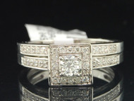 Solitaire Diamond Halo Engagement Ring White Gold Bridal Set Wedding Band 1/2 Ct
