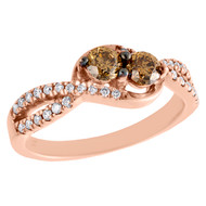 14K Rose Gold Two Stone Solitaire Diamond Engagement Ring Ladies Bypass 0.75 CT.