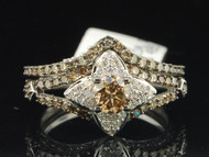 Brown Diamond Solitaire Bridal Set White Gold Engagement Wedding Ring 1.33 Ct.