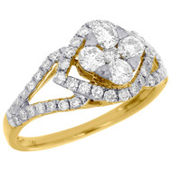14K Yellow Gold Round Cut Diamond Engagement Wedding Ring Antique Halo 0.98 Ct.