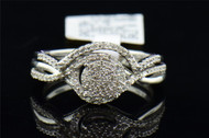 Ladies 925 Sterling Silver Round Pave Diamond Engagement Ring Wedding Bridal Set