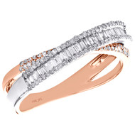 14K Two Tone Baguette Diamond Mystery Set Criss Cross Cocktail Ring 0.37 Ct.