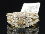 Ladies 14K Yellow Gold Brown Champagne Diamond Engagement Ring Bridal Set 1.11Ct