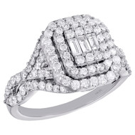 14K White Gold Baguette Diamond Tiered Double Halo Engagement Ring 1.25 CT