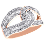 14K Rose Gold Round & Baguette Diamond Interlocked Bypass Cocktail Ring 0.75 Ct.