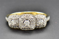 Diamond Engagement Ring 14K Yellow Gold 3 Stone Double Halo Antique Style 1/2 Ct