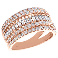 14K Rose Gold Round & Baguette Diamond Domed Cluster Cocktail Ring 1.10 Ct.
