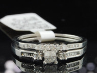 Ladies 10K White Gold Princess Diamond Engagement Ring Wedding Band Bridal Set