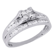 Quad Princess Diamond Wedding Bridal Set 10K White Gold Engagement Ring 0.47 Ct