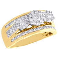 14K Yellow Gold Three Stone Cluster Diamond Engagement Ring Flower Set 1 CT.