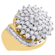 10K Yellow Gold Diamond Cocktail Right Hand Ring Ladies Cluster Style Band 2 CT.