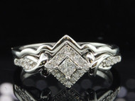 Ladies 10K White Gold Kite Halo Diamond Engagement Ring Wedding Band Bridal Set