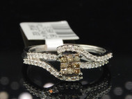 10K WOMENS WHITE GOLD Champagne BROWN PRINCESS DIAMOND ENGAGEMENT WEDDING RING