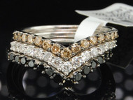 LADIES WHITE GOLD CHAMPAGNE BROWN & BLACK DIAMOND STACKABLE ENGAGEMENT RING BAND