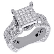 14K White Gold Princess Cut Diamond Antique Style Wedding Engagement Ring 4.1 Ct