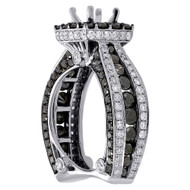 14K White Gold Black Diamond Solitaire Semi Mount Halo Engagement Ring 4.38 Ct.