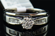 Diamond Flower Bridal Set Ladies 14K White Gold Round Baguette Engagement Ring