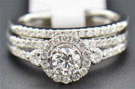 Solitaire Diamond Bridal Set Engagement Ring Wedding Band 14K White Gold 1 Ct