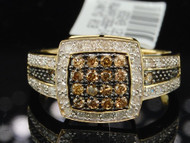 14K LADIES YELLOW GOLD Champagne BROWN & WHITE DIAMOND ENGAGEMENT WEDDING RING