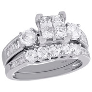 14K White Gold Solitaire Diamond Bridal Set Engagement Ring + Wedding Band 2 Ct