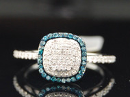 LADIES WHITE GOLD BLUE DIAMOND SQUARE RIGHT HAND RING