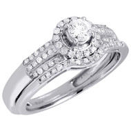 Diamond Bridal Set Solitaire Halo 10K White Gold Wedding Ring Ladies 0.44 Ct.