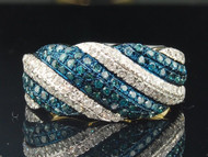 Blue Diamond Cocktail Ring Right Hand Fashion Band 10K Yellow Gold 0.85 Ct