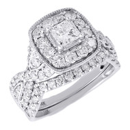 Diamond Engagement Wedding Ring White Gold Princess Solitaire Bridal Set 2 Tcw