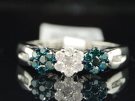 Blue Flower Diamond Fashion Band 10K White Gold Round Cut Cocktail Ring 1/2 Ct.