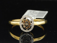 10K LADIES YELLOW GOLD CHAMPAGNE BROWN & WHITE DIAMOND ENGAGEMENT WEDDING RING