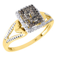 Brown Diamond Cocktail Ring Ladies 10K Yellow Gold Round Pave Fashion 0.18 Tcw.