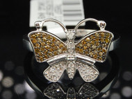 WOMENS WHITE GOLD CHAMPAGNE BROWN BUTTERFLY DIAMOND ENGAGEMENT RING WEDDING BAND