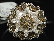 Brown Diamond Flower Cocktail Ring 10K White Gold Designer Fashion Band 0.66 Ct.