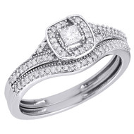 10K White Gold Princess Cut Solitaire Bridal Set Diamond Wedding Ring 0.32 Ct.
