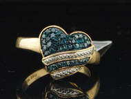 Blue Diamond Heart Fashion Band Yellow Gold Love Right Hand Cocktail Ring 1/3 Ct