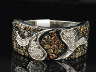 Brown Round Diamond Cocktail Ring White Gold Swivel Champagne Fashion Band