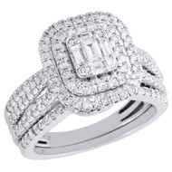 14K White Gold Emerald Diamond Bridal Set Engagement Ring + Wedding Band 1.25 CT