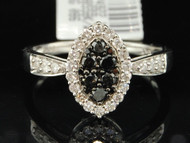 Black Diamond Engagement Ring Ladies 10K White Gold Round Cut Marquise Design