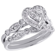 14K White Gold Diamond Bridal Set Heart Engagement Ring + Wedding Band 0.50 Ct.