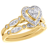14K Yellow Gold Diamond Bridal Set Heart Engagement Ring + Wedding Band 0.50 Ct.